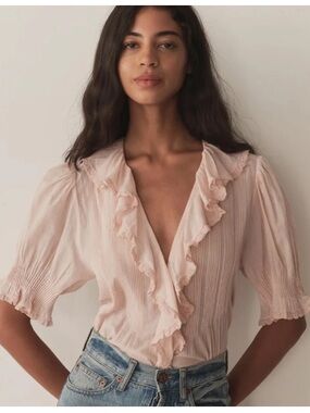 DÔEN Henri Ruffled Top in Blush - Size XS